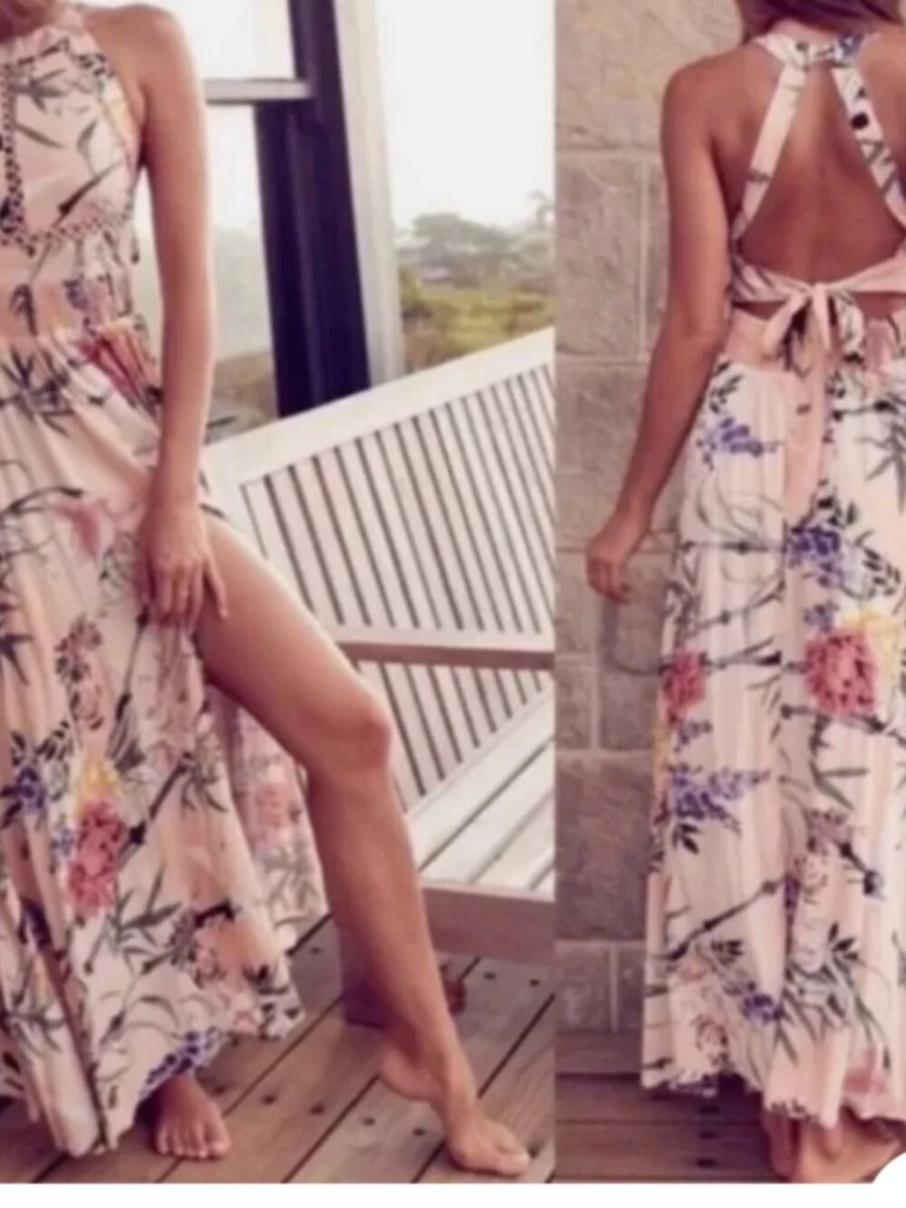 NEW Abel The Label Anthropologie Rumi Halter Maxi Dress Floral Orange Pink XS - Picture 4 of 16